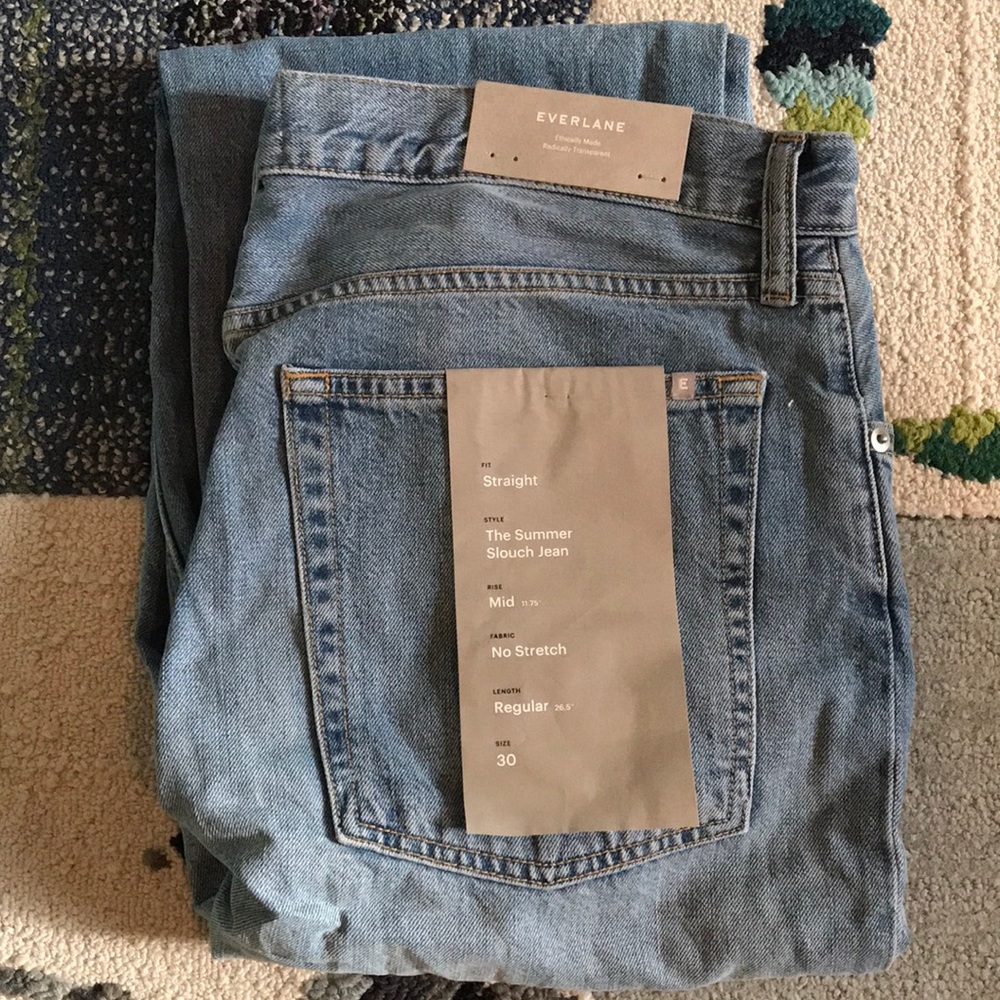 NWT EVERLANE “The Summer Slouch Jeans” Mid Rise, no stretch, straight jeans